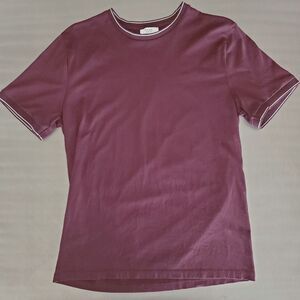 Reiss Men’s 100% Egyptian Cotton Maroon Ringer T-Shirt with Contrast Trim